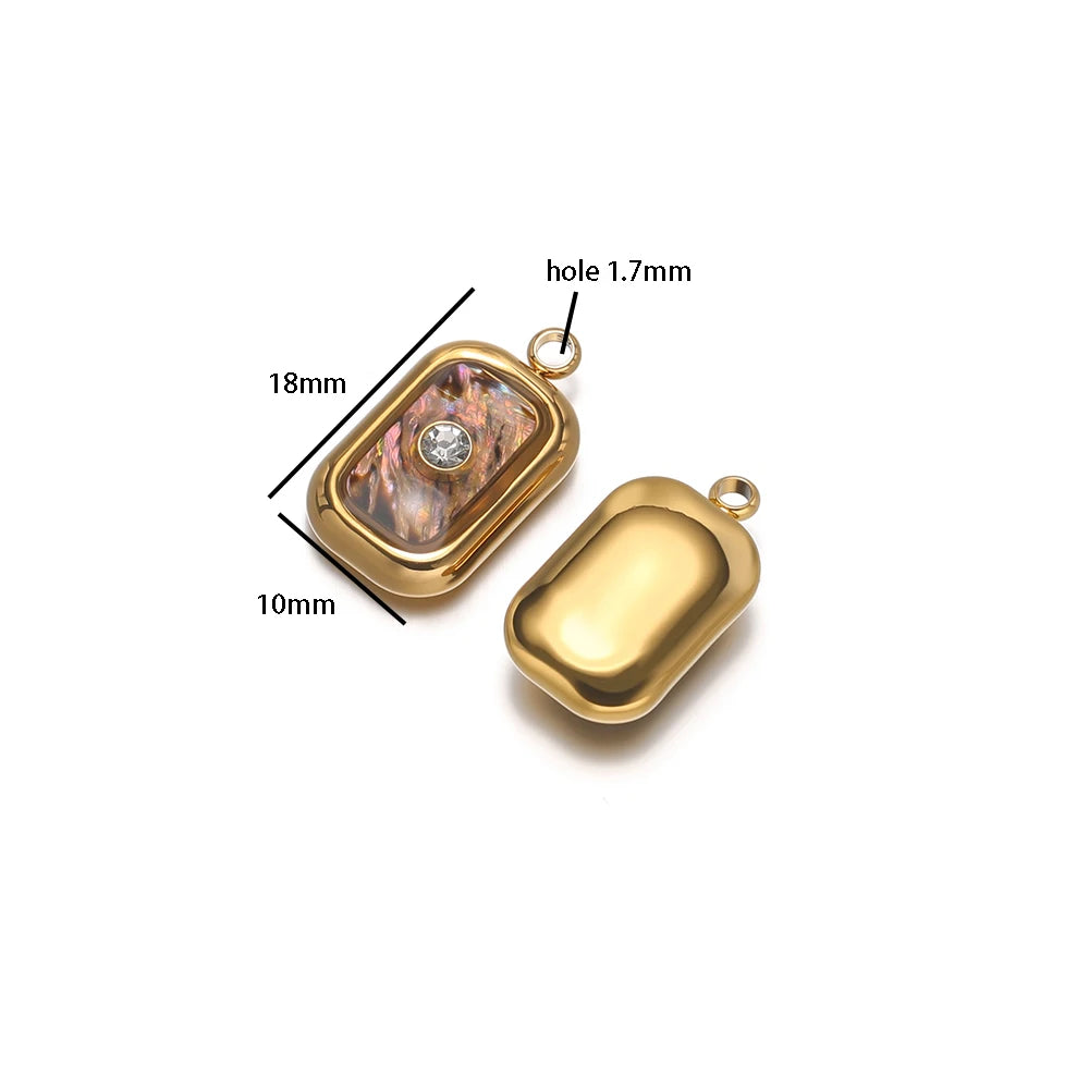 Elegant 304 Stainless Steel 18k Gold Plated Enamel Rectangle Fashion Charm Pendants for DIY Jewelry Necklace Making