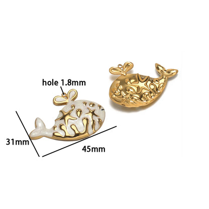Fashion Whale Charm 18k Gold Plated Stainless Steel Enamel Mermaid Tail Zircon Pendant for DIY Necklace Jewelry Making