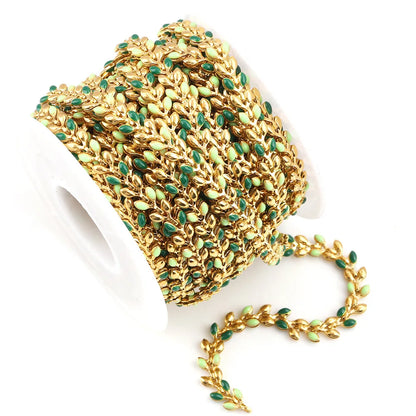 A2157 Fashion Good Quality 18k Gold Stainless Steel Necklace Chain Enamel Leaf Colorful Chain Jewelry Diy