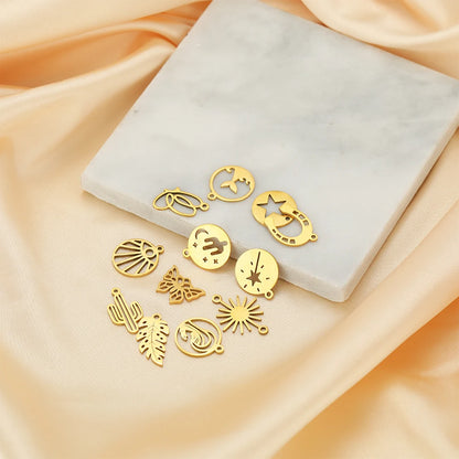DIY Pendants Stainless Steel 18k Gold Plated Hollow Cactus Butterfly Star Sun Eyes Charm Pendants for Jewelry Necklace Making
