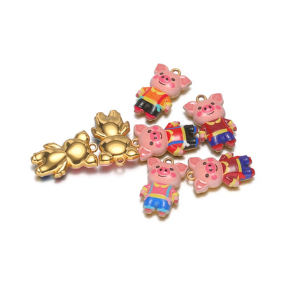 Gold Plated Pig Charm, Single-sided Color Enamel Pendant  Cute Animal DIY Jewelry Making Supplies for Necklace/Bracelet
