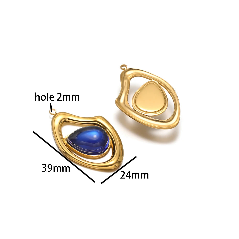 Fashion 18k Gold Plated Stainless Steel Hollow Irregular Water Drop Crystal Charm Pendant for Necklace Jewelry Making