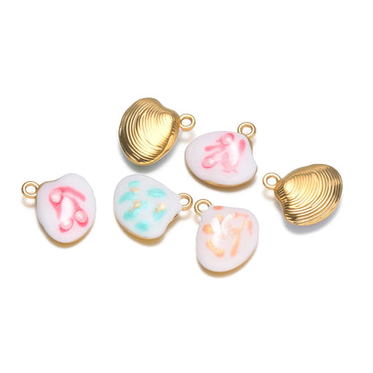 High Quality Jinrou 18K Gold Plated Stainless Steel Enamel Shell Shape Pendant for Necklace and Earrings Jewelry Making