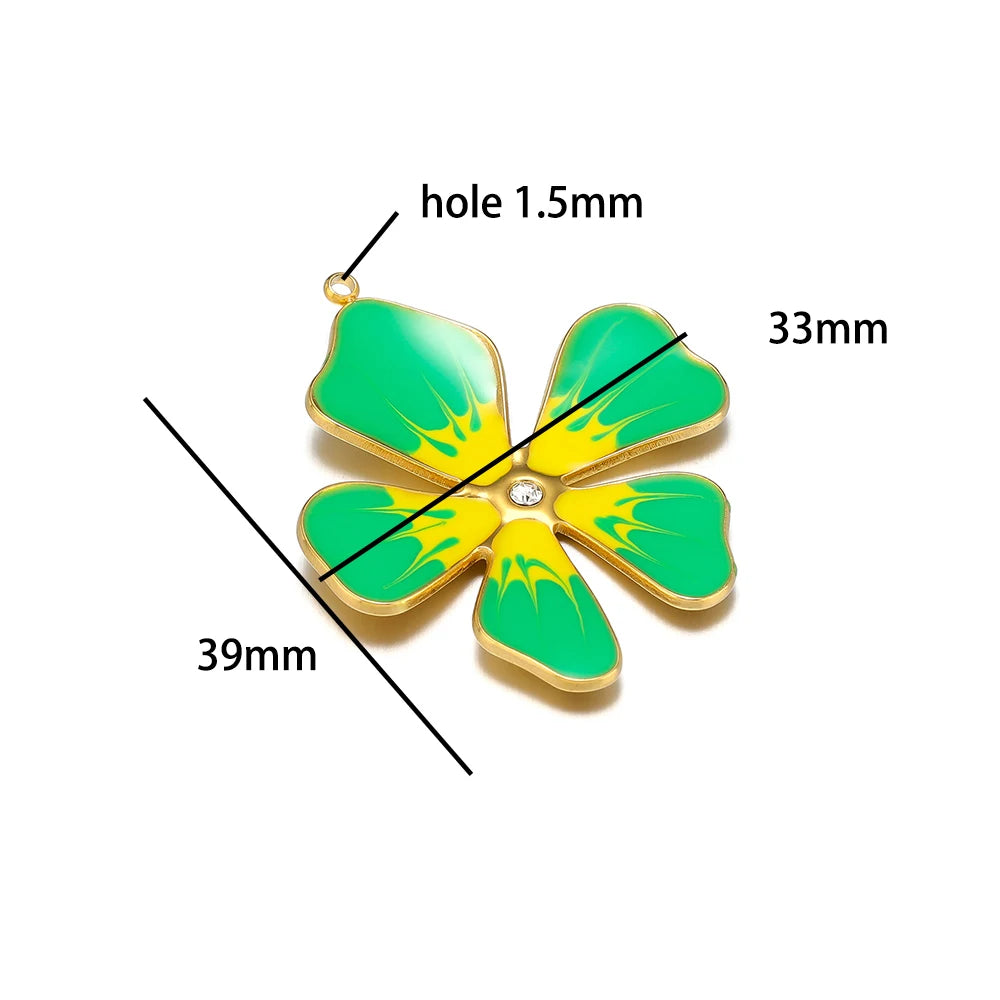 Wholesale Stainless Steel 18k Gold Plated Enamel Colored Flower Charms Pendant for DIY Women Necklace Making