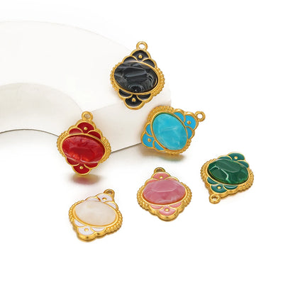 Fashion Stainless Steel 18k Gold Plated Enamel Lantern Charms Pendant for Women Jewelry Necklace Earrings Making