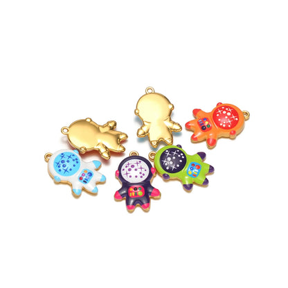 Enamel Penguin Shape 18K Gold Plated Stainless Steel Double Hole Charms for DIY Necklace Earring Making