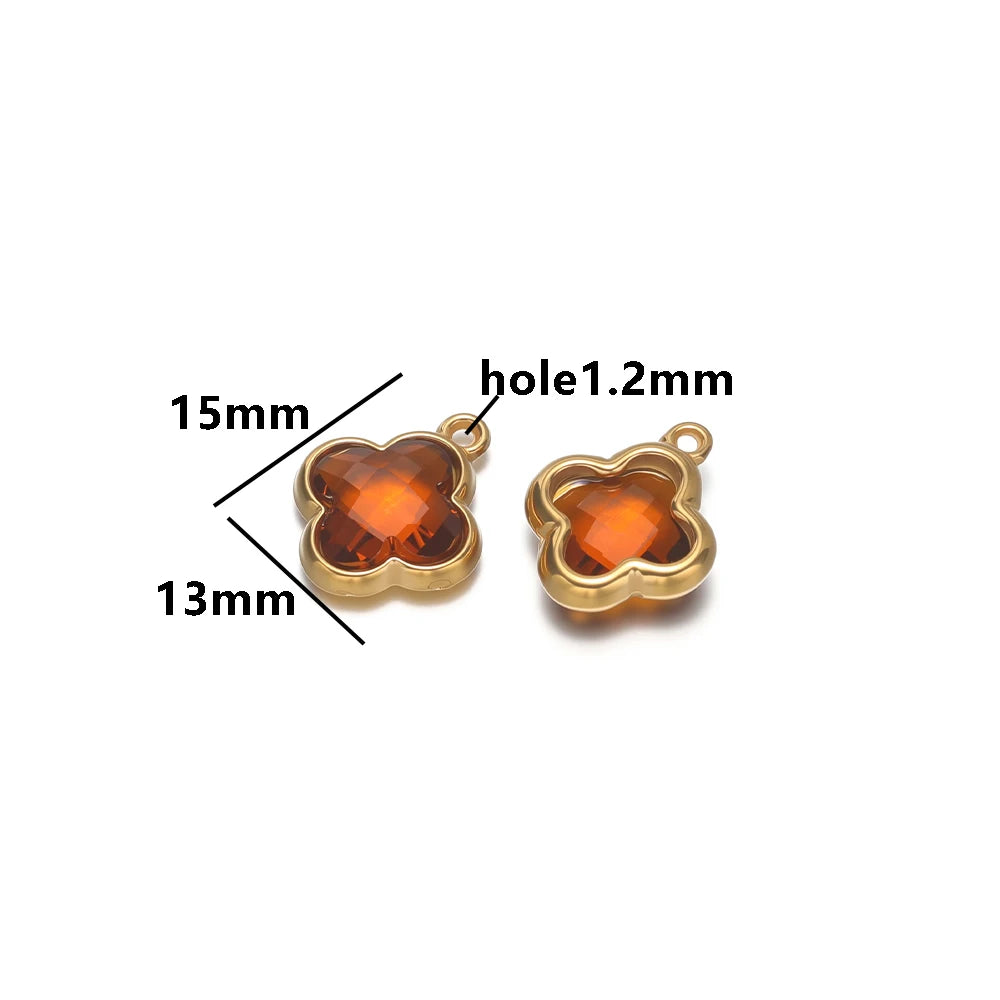 Wholesale 18k Gold Plated Stainless Steel Crystal Zircon Four Leaf Clover Charm Pendant for DIY Necklace Jewelry Making