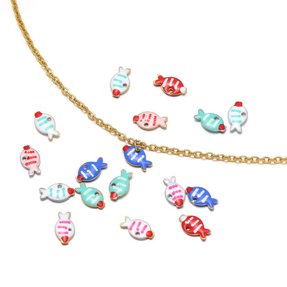 Children's 18k Gold Plated Stainless Steel Enamel Fish Charm Pendant for DIY Necklace Jewelry Making Jewelry Findings