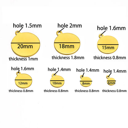 Engraved Name Logo Stainless Steel 18k Gold Plated Blank Round Charms Pendant for Jewelry Necklace Bracelets Making Accessories