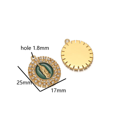 Retro Stainless Steel 18k Gold Plated Enamel Oval Jesus Zircon Charms Pendant for Diy  Religious Jewelry Necklace Making