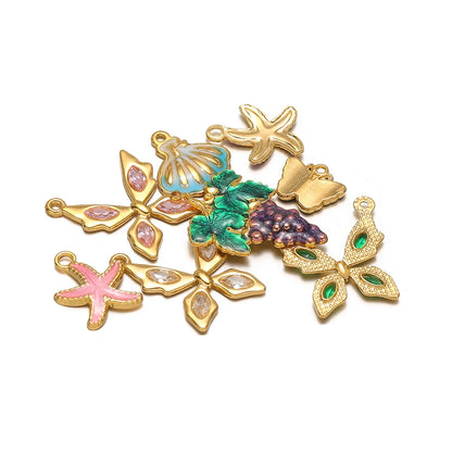 Hot Selling 18k Gold Plated Stainless Steel Enamel Butterfly Heart Shell Starfish Charm Pendant for DIY Necklace Jewelry Making