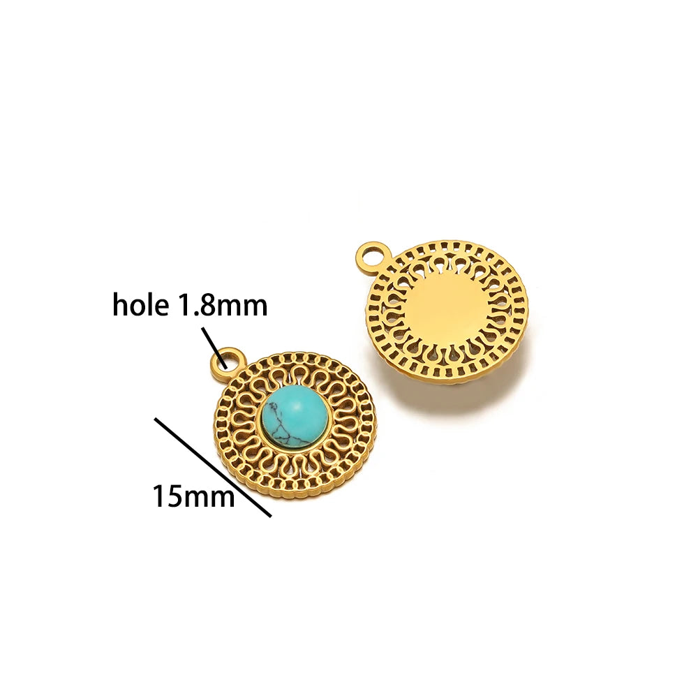 French Retro Stainless Steel 18K Gold Plated Natural Stone Hollow Charm Pendant for Jewelry Earring Necklace Making Accessories