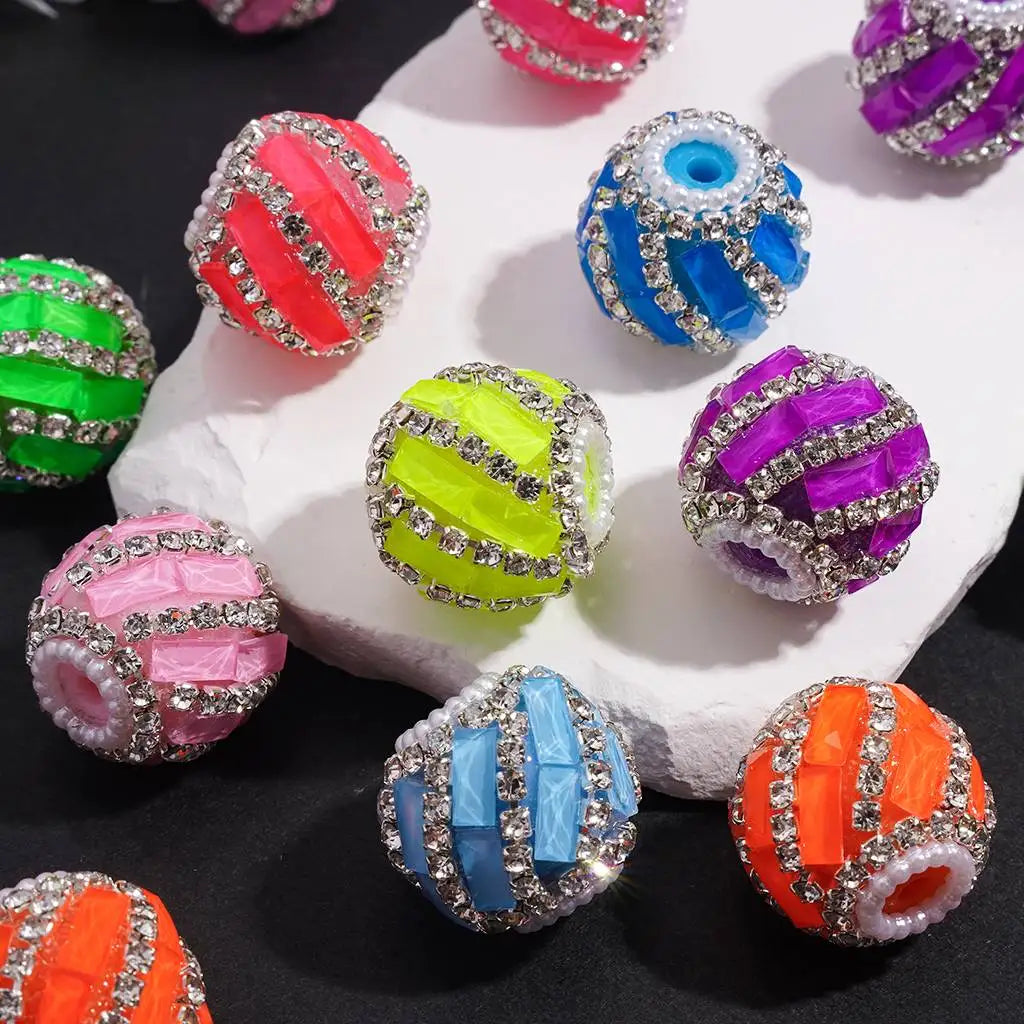 Fluorescent Spiral Rectangular Beads Inlaid Rhinestone and Pearl Chains Loose Craft Beads Wholesale