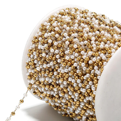 A2704 Fashion Gold Stainless Steel Chain 3mm Pearl Beads Link Chain for Necklace Bracelet Making Diy