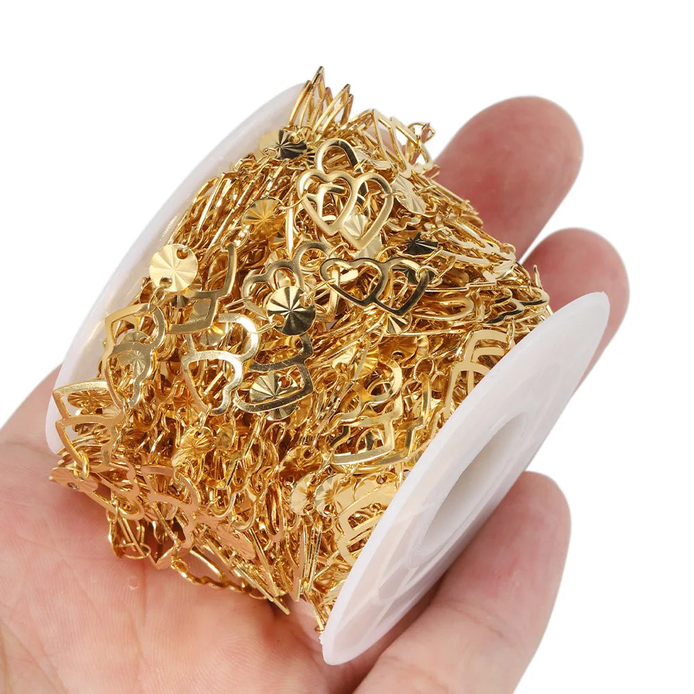 A1868 Hot Hollow Double Heart Chain 18k Gold Plated Stainless Steel Chain for Jewelry Making Diy