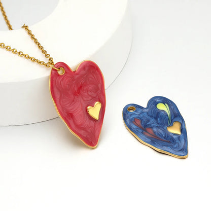 Fashion Heart Charm Stainless Steel 18k Gold Plated Enamel Love Heart Charm Pendant for DIY Jewelry Necklace Making Accessories