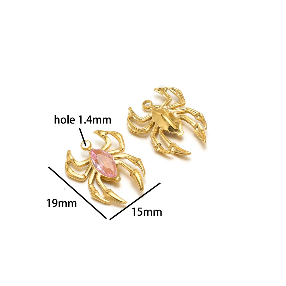 Fashion 18k Gold Plated Stainless Steel Enamel Spider Shell Pearl Pepper Charm Pendant for DIY Handmade Necklace Jewelry Making