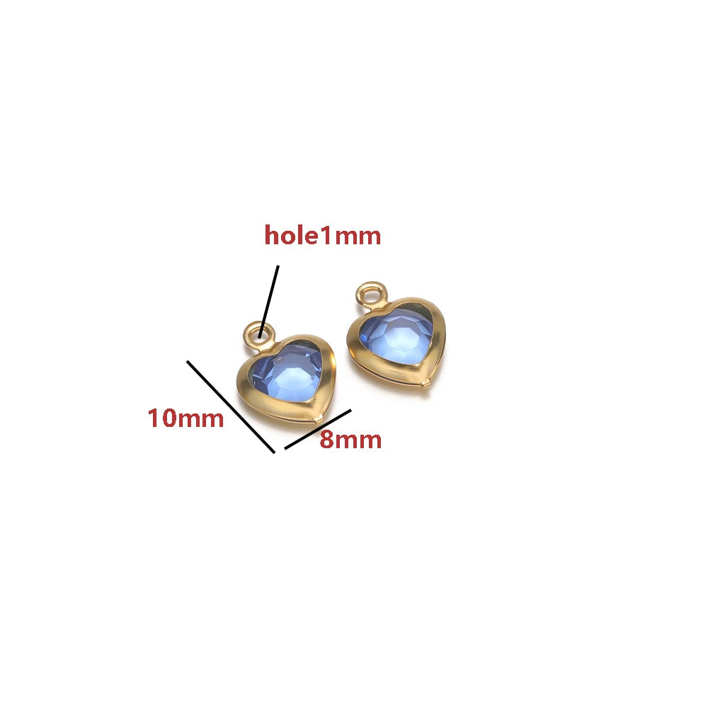 Gold Plated Heart Charms with Colored Glass DIY Jewelry Making Pendant Accessories Wholesale