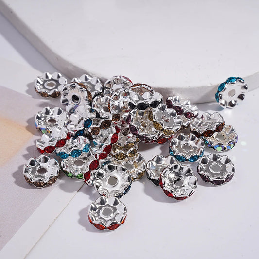 12mm Rhinestone Round Spacer Beads Metal Wavy DIY Bracelet Phone Chain Making Supply
