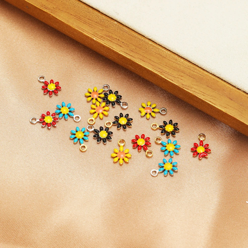 High Quality 304 Stainless Steel 18k Gold Plated Enamel Flower Charms Pendant for Jewelry Necklace Making