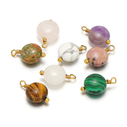Handmade Stainless Steel 18K Gold Plated 8mm Natural Stone Charm Pendant for Jewelry Necklace Making Wholesale
