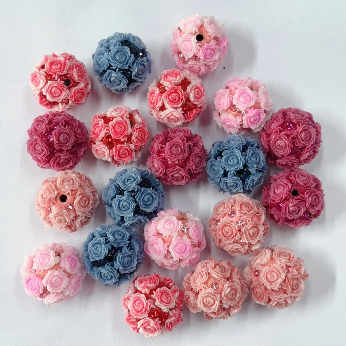 Luminous Rose Flower Clay Beads With Shiny Rhinestones Loose Beads for Beaded Pens Jewelry Making