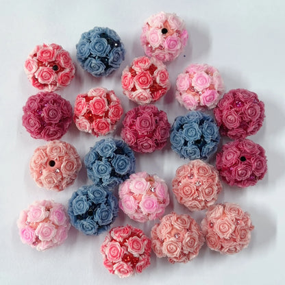 Luminous Rose Flower Clay Beads With Shiny Rhinestones Loose Beads for Beaded Pens Jewelry Making