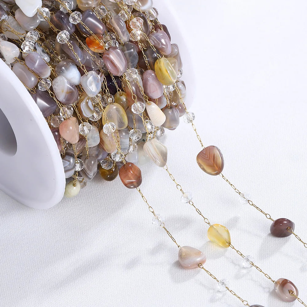 A1864 Good Quality Natural Chip Beads Chain Amethyst Crystal Beads Stainless Steel Chain with Pearl Beaded Diy Jewelry