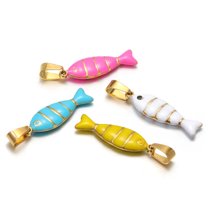New Arrival Stainless Steel 18K Gold Plated Colorful Enamel Striped Fish Charm Pendant for Jewelry Earrings Necklace Making