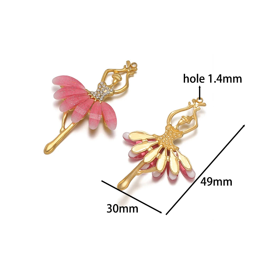 Luxury Stainless Steel 18k Gold Plated Oil Drop Ballerina Zircon Charm Pendant for Jewelry Necklace Making