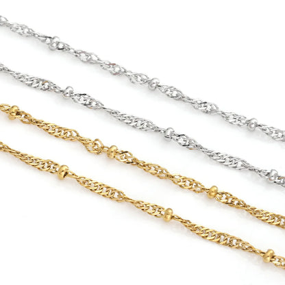 D989 Vacuum Plating Non Tarnish Stainless Steel Jewelry Chains Round Ball Bead Water Wave Roller Chain for Jewelry Making