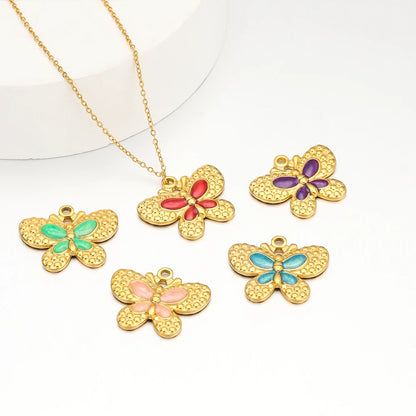 Hot Trendy 304 Stainless Steel 18k Gold Enamel Butterfly Charms Pendant for Jewelry Necklace Making Accessories