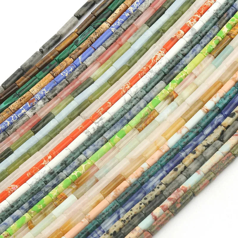 4x13mm Natural Round Tube  Stone Beads Jade Howlite Lapis Lazuli Quartz Tiger Eye Gemstone Bead for DIY Jewelry Making