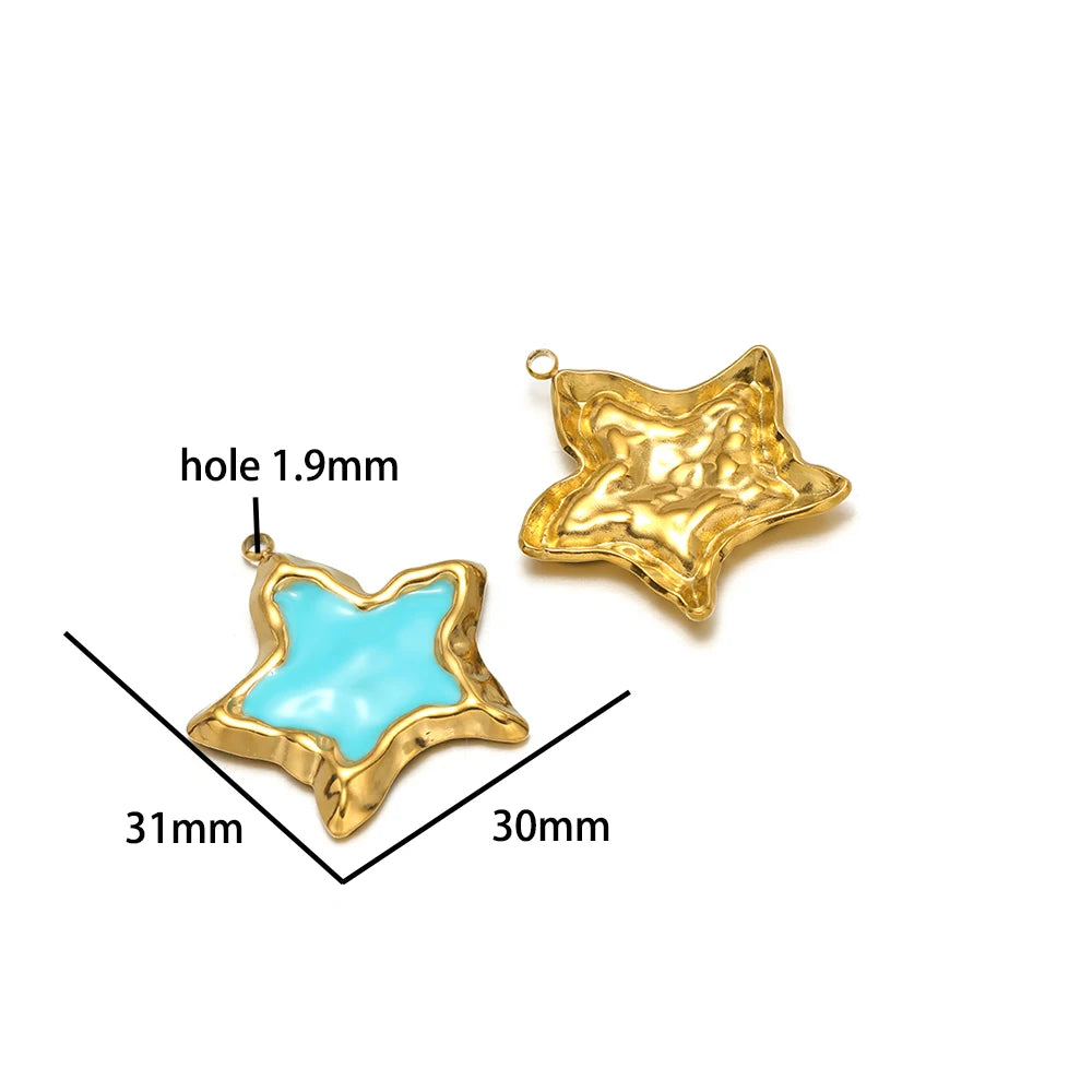Vintage Style Stainless Steel 18k Gold Plated Enamel Star Round Charm Pendant for Jewelry Necklace Making Accessories