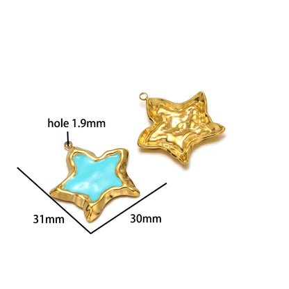 Vintage Style Stainless Steel 18k Gold Plated Enamel Star Round Charm Pendant for Jewelry Necklace Making Accessories