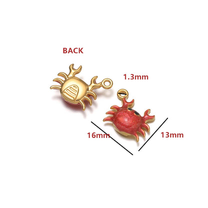 High Quality Jinrou 18K Gold Plated Stainless Steel Enamel Crab Shape Pendant Findings for Necklace and Earrings Jewelry Making