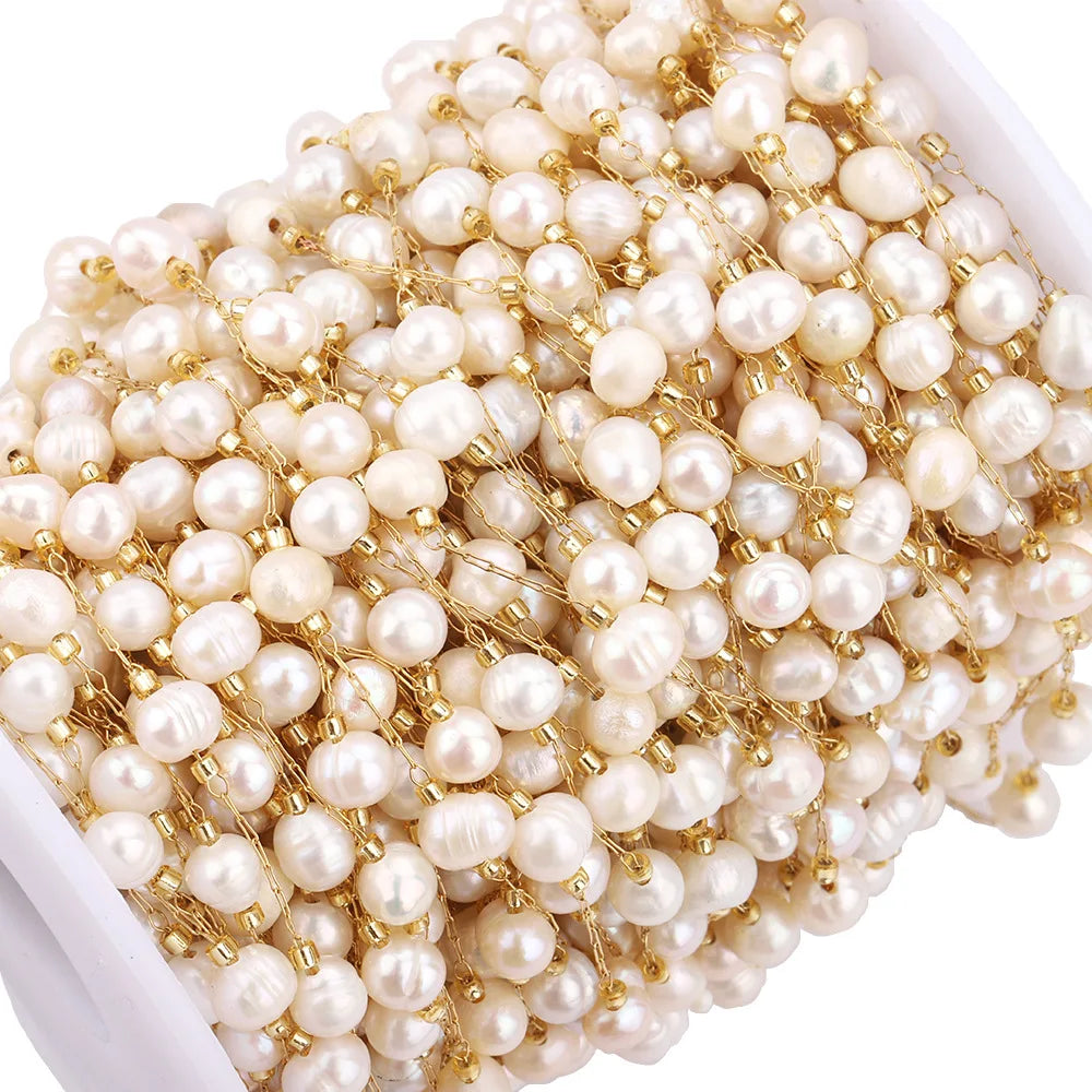 B1607 Fresh Water Pearl Beads Chain Stainless Steel Chain Necklace 14k Gold Chain Accessory Making