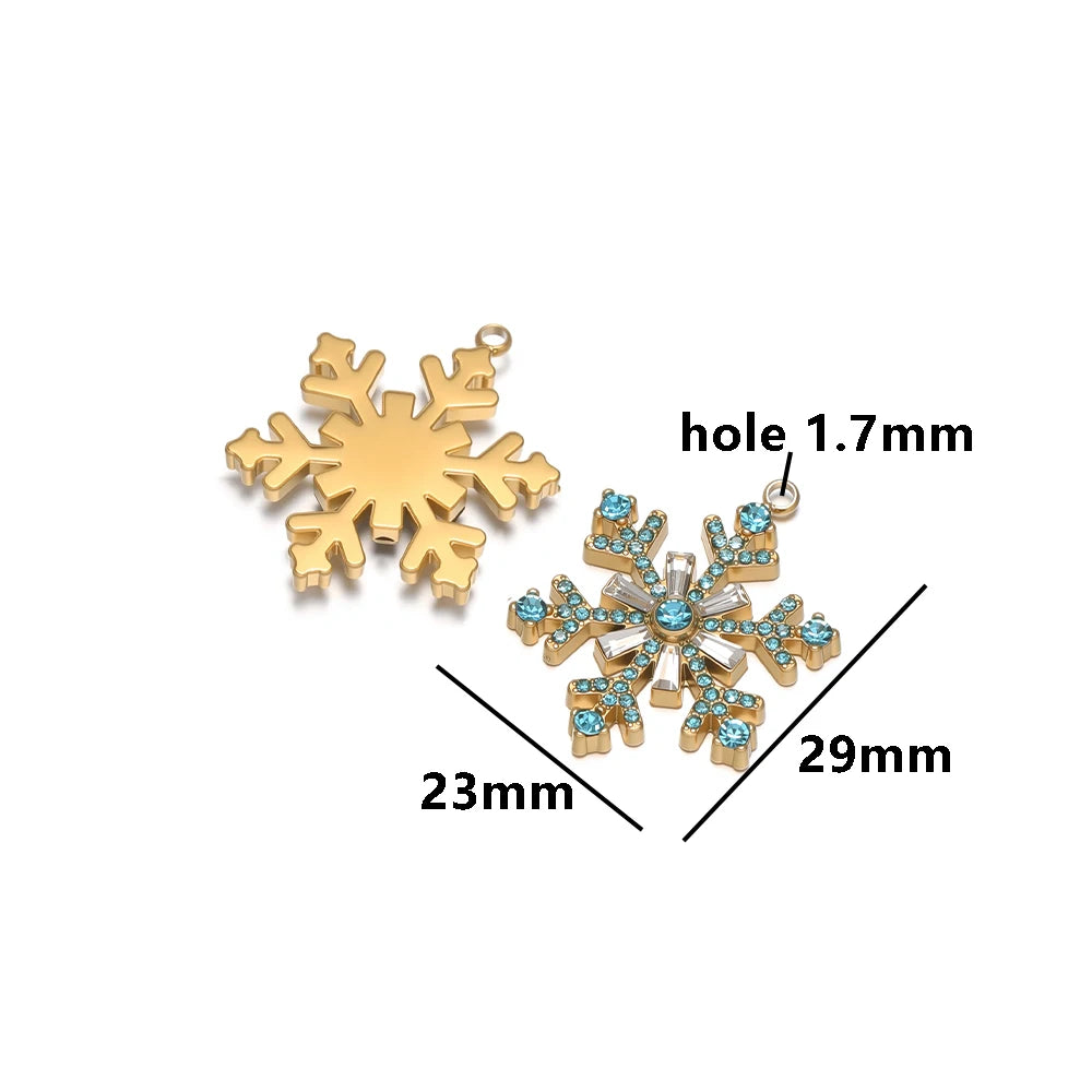Hot Sale Stylish Stainless Steel 18k Pvd Gold Plated Snowflake Zircon Charms Pendant for DIY Jewelry Necklace Making