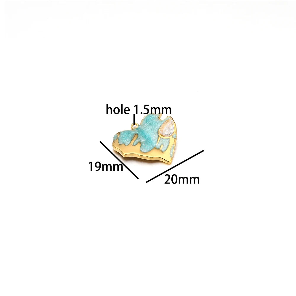 Nice Design Stainless Steel 18k Gold Plated Enamel Zircon Heart Charms Pendant for Jewelry Necklace Making Accessories