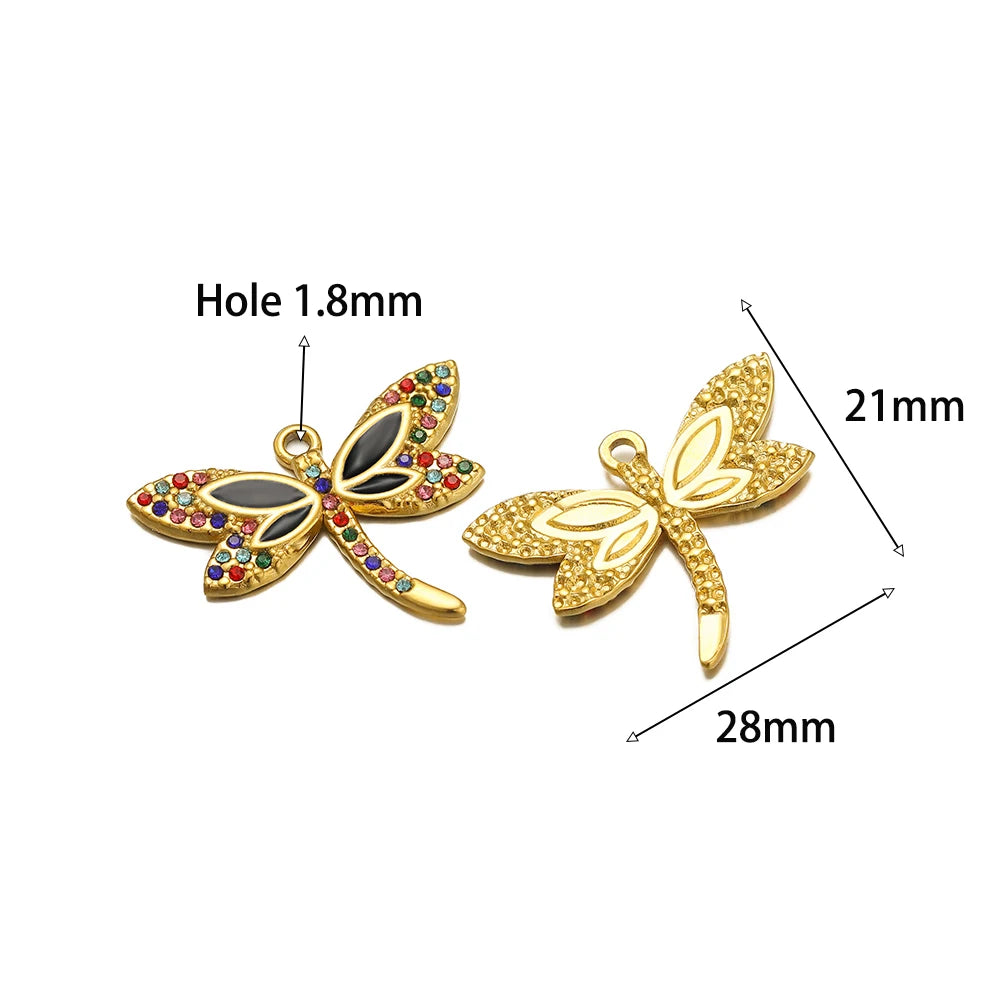 High Quality Stainless Steel Gold Plated Enamel Turtle Conch Starfish Dragonfly Heart Charms Pendant for Jewelry Necklace Making