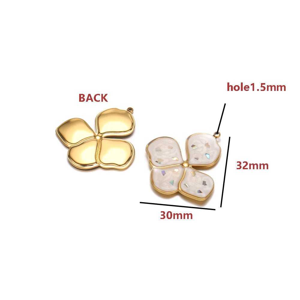 18K Gold-Plated Enamel Four-Leaf Clover Pendant Lucky Charm Hollow Necklace-DIY Jewelry Making Supplies (Wholesale) Model