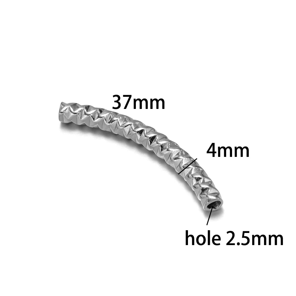 Gold Plated Stainless Steel Multi Patterns Embossed Curved Tube Bend Charm Pendant for DIY Jewelry Making Accessories