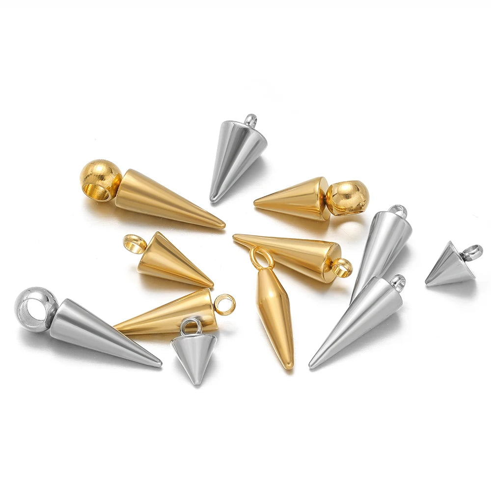 Gold Plated Stainless Steel Small Pointed Cone Weld 3.5mm Hole Charm for  Jewelry Necklace Making