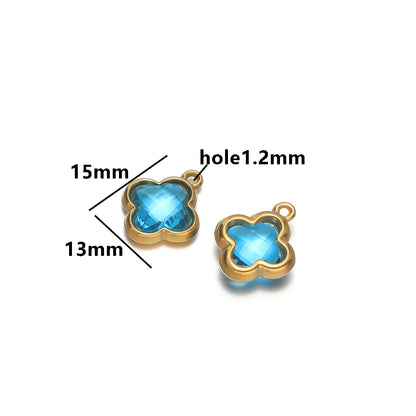 Wholesale 18k Gold Plated Stainless Steel Crystal Zircon Four Leaf Clover Charm Pendant for DIY Necklace Jewelry Making