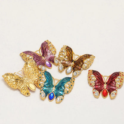 Retro Exquisite 18k Gold Plated Stainless Steel Enamel Butterfly Zircon Charm Pendant for DIY Necklace Jewelry Making