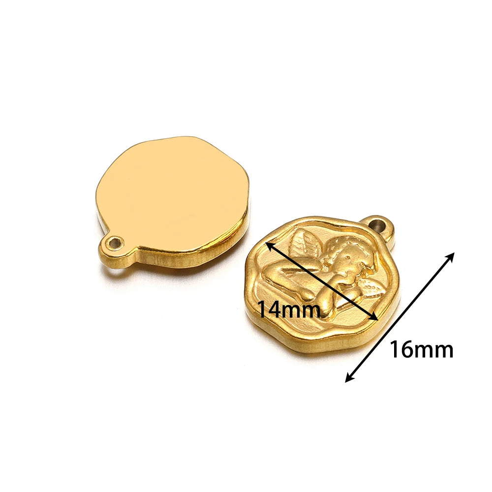 Fashion Stainless Steel 18k Gold Plated 14*16mm Angel Charm Pendants for Jewelry Necklace Making
