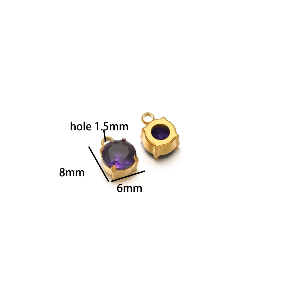 5pcs/bag Stainless Steel 18k Gold Plated 8*6mm Round Zircon Charm Pendant for Diy Necklace Jewelry Making Accessories