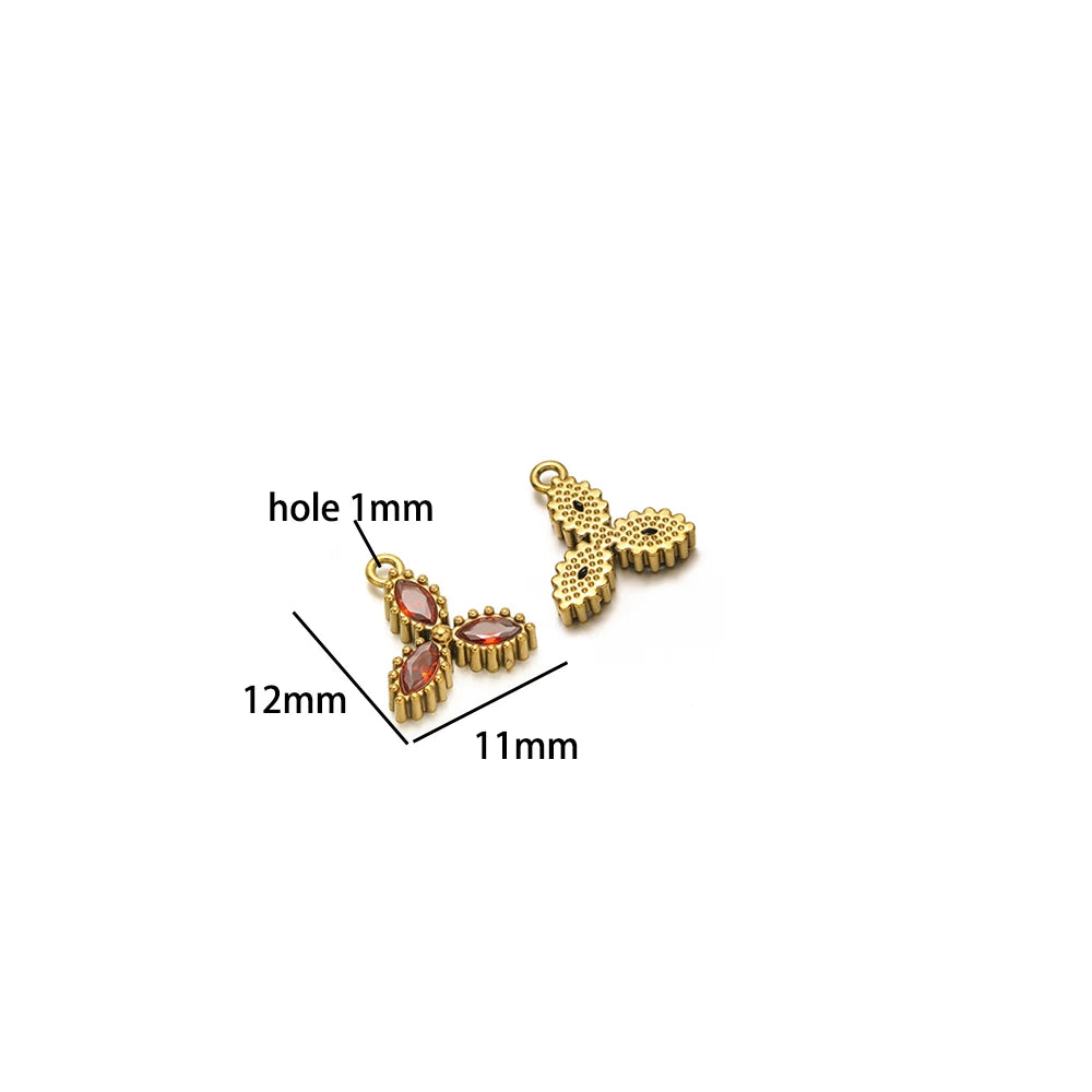 18k Gold Plated Stainless Steel Four Leaf Clover Triangular Droplet Oval Heart Zircon Charm Pendant for DIY Jewelry Making