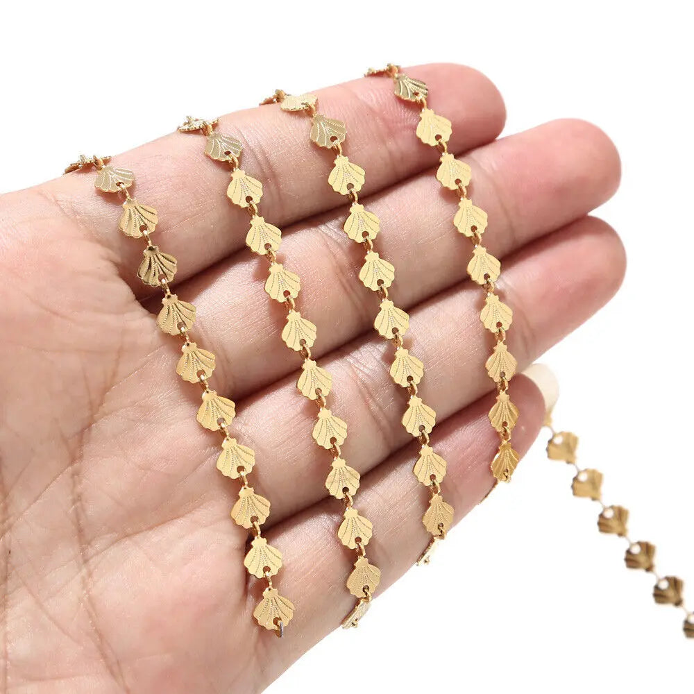 B4754 Customized Shell Roller Chain 18k Gold Plated Stainless Steel Chain Waterproof Chain for Jewelry