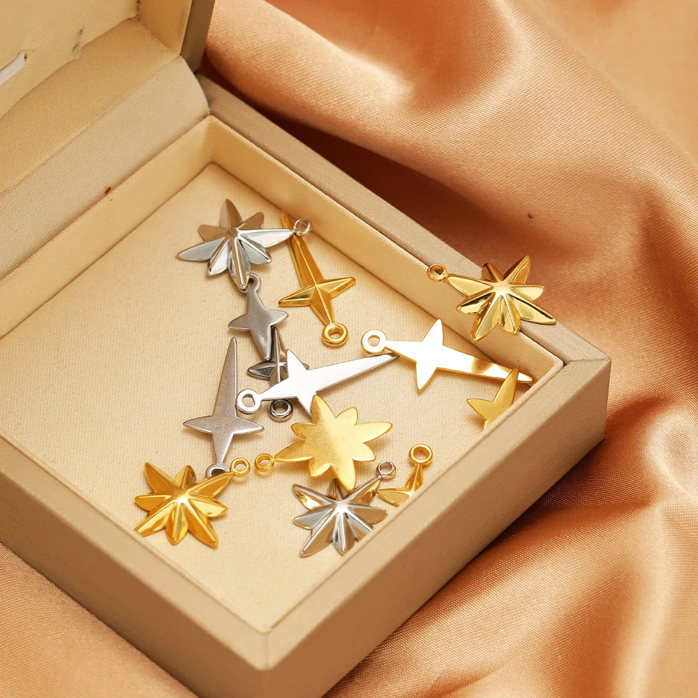 Popular Design 18k Gold Plated Stainless Steel Cross Star Charm Pendant for Women Jewelry Making Accessories